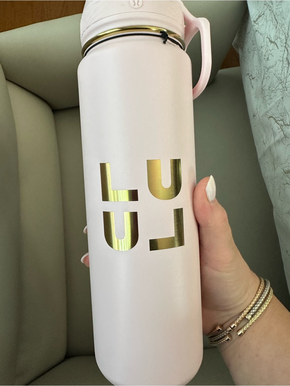 Lululemon Light Pink Back to Life Sports Bottle/ Gold Accent - 24oz